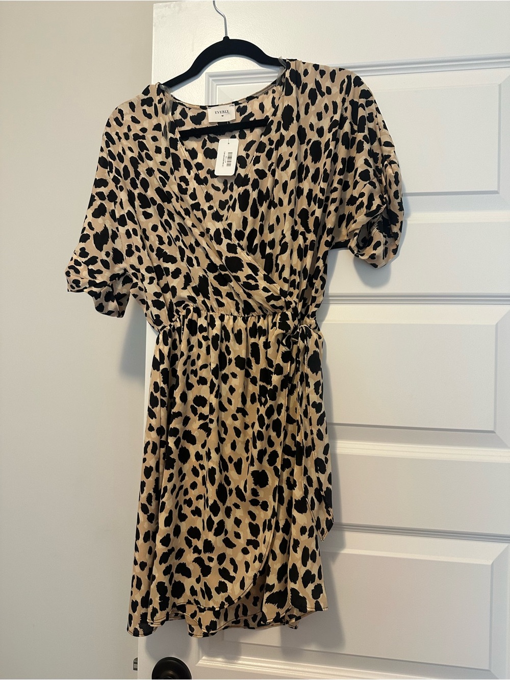 Everly Leopard-Print Wrap Dress in Beige and Black